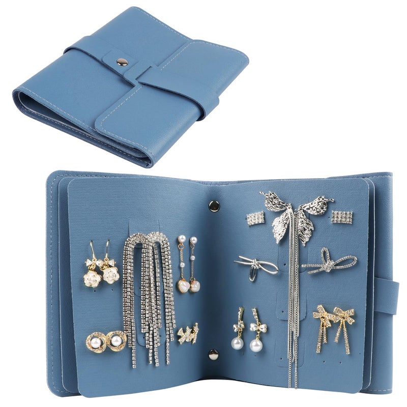 Fangoo Earring Organizer Book Design Earring Holder Travel Jewelry Storage Case Tray Holder, Capable to Hold 42 Pairs (Blue) - Image 1